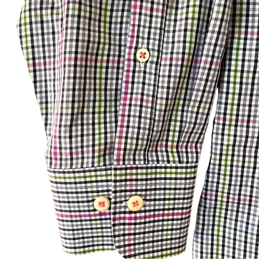 Peter Millar Men’s Large Plaid Green Pink Long Sleeve Button Down Dress Shirt - Picture 6 of 7